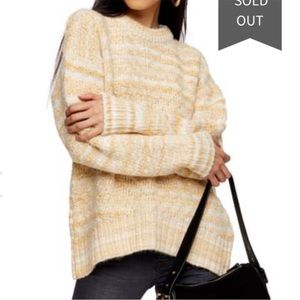 TopShop Tuck Stitch yellow striped chunky pullover sweater size XS